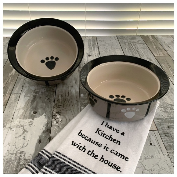 Top Paw Dog Pair Top Paw Ceramic Quart Black White Glazed Pet